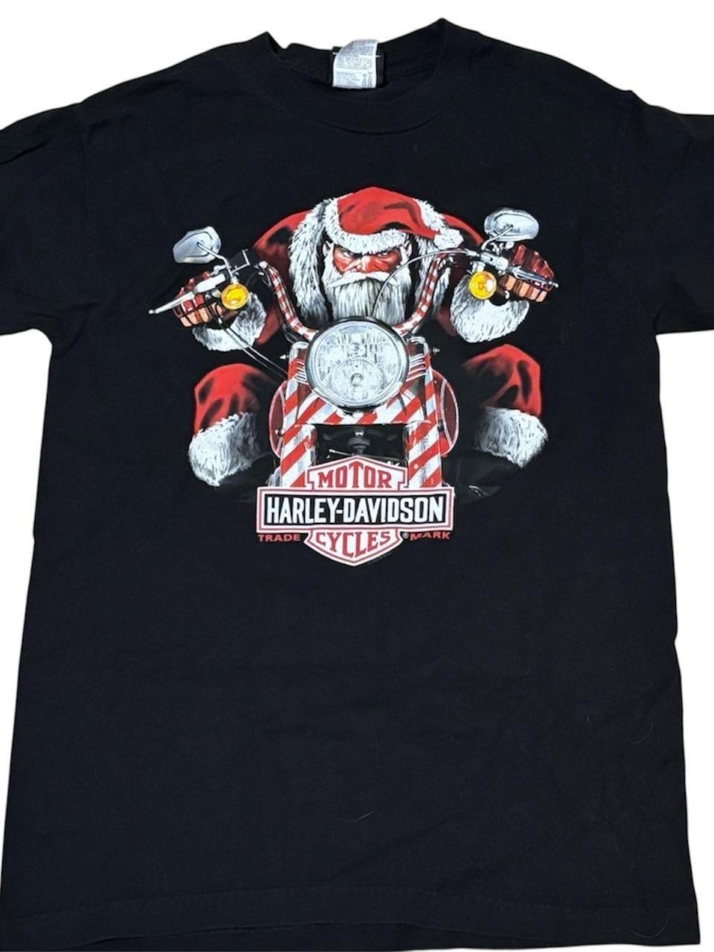 Harley-Davidson Black Tee with Red & White Santa Motorcycle Graphic